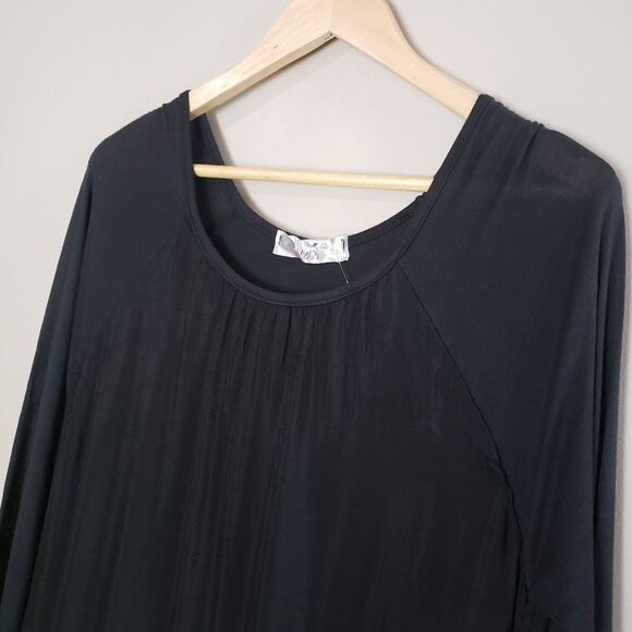 🦋3/$20 AMO Large Black Long Sleeve Scoop Neck Layered Ruffles Blouse Top - Picture 2 of 14